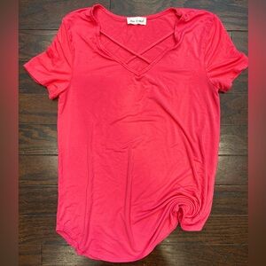 Women's Hot Pink V-Neck Top